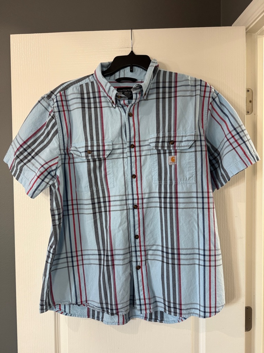 Carhartt blue plaid button up‎ short sleeve shirt Size XL